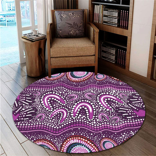 Australia Aboriginal Round Rug - Purple Aboriginal Dot Art Style Painting Round Rug Australia Aboriginal Round Rug - Purple Aboriginal Dot Art Style Painting Round Rug