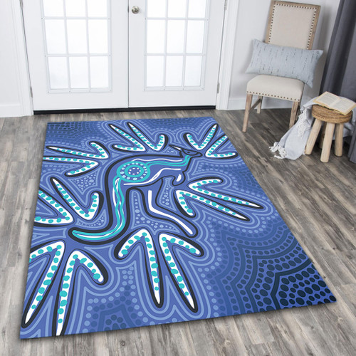 Australia Aboriginal Area Rug - Blue Aboriginal Style Of Dot Kangaroo Artwork  Area Rug Australia Aboriginal Area Rug - Blue Aboriginal Style Of Dot Kangaroo Artwork  Area Rug