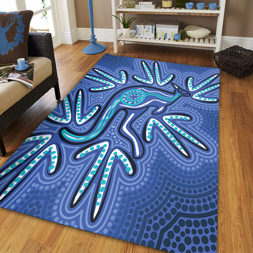 Australia Aboriginal Area Rug - Blue Aboriginal Style Of Dot Kangaroo Artwork  Area Rug Australia Aboriginal Area Rug - Blue Aboriginal Style Of Dot Kangaroo Artwork  Area Rug