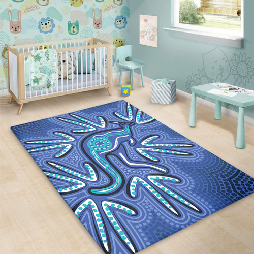 Australia Aboriginal Area Rug - Blue Aboriginal Style Of Dot Kangaroo Artwork  Area Rug Australia Aboriginal Area Rug - Blue Aboriginal Style Of Dot Kangaroo Artwork  Area Rug