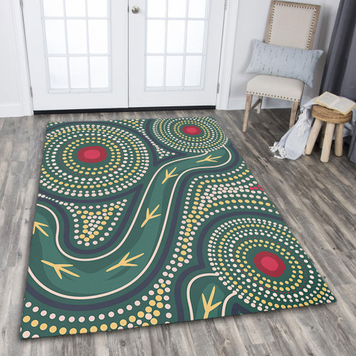 Australia Aboriginal Area Rug - Green Aboriginal Dot Art Style Vector Painting Area Rug