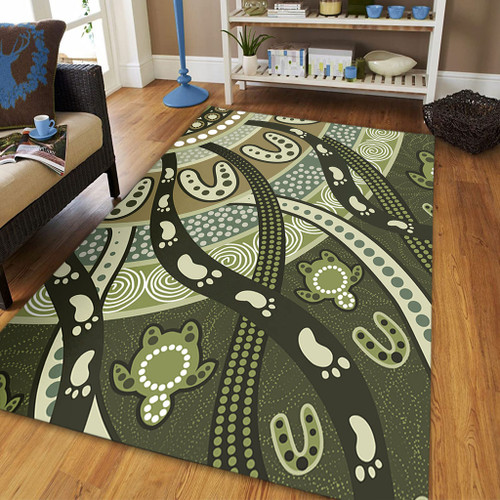 Australia Aboriginal Area Rug - Green Turtle Aboriginal Painting Area Rug Australia Aboriginal Area Rug - Green Turtle Aboriginal Painting Area Rug
