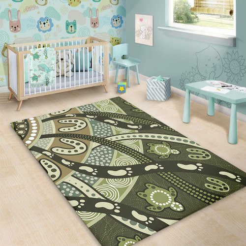 Australia Aboriginal Area Rug - Green Turtle Aboriginal Painting Area Rug Australia Aboriginal Area Rug - Green Turtle Aboriginal Painting Area Rug