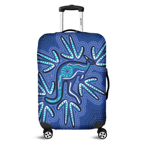 Australia Aboriginal Luggage Cover - Blue Aboriginal Style Of Dot Kangaroo Artwork  Luggage Cover Australia Aboriginal Luggage Cover - Blue Aboriginal Style Of Dot Kangaroo Artwork  Luggage Cover