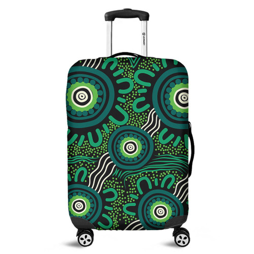 Australia Aboriginal Luggage Cover - Green Aboriginal Dot Art Background Luggage Cover Australia Aboriginal Luggage Cover - Green Aboriginal Dot Art Background Luggage Cover