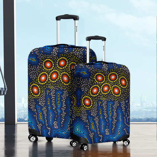 Australia Aboriginal Luggage Cover - Aboriginal Dreaming Dot Art Luggage Cover