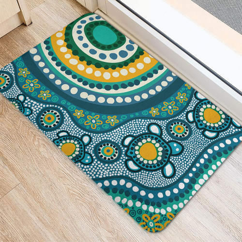Australia Aboriginal Doormat - Turquoise Aboriginal Dot Art With Turtle  Doormat Australia Aboriginal Doormat - Turquoise Aboriginal Dot Art With Turtle  Doormat