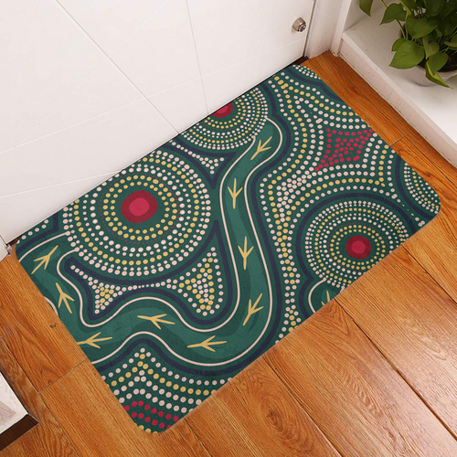 Australia Aboriginal Doormat - Green Aboriginal Dot Art Style Vector Painting Doormat