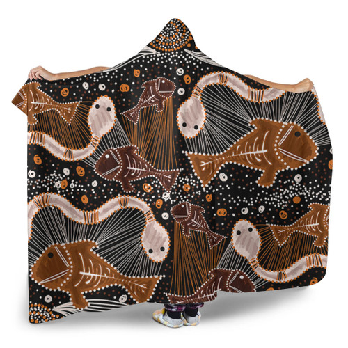 Australia Aboriginal Hooded Blanket - Underwater Painting In Aboriginal Style Hooded Blanket Australia Aboriginal Hooded Blanket - Underwater Painting In Aboriginal Style Hooded Blanket