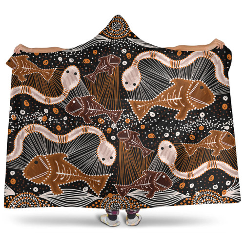 Australia Aboriginal Hooded Blanket - Underwater Painting In Aboriginal Style Hooded Blanket Australia Aboriginal Hooded Blanket - Underwater Painting In Aboriginal Style Hooded Blanket