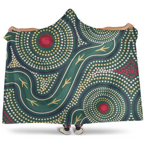 Australia Aboriginal Hooded Blanket - Green Aboriginal Dot Art Style Vector Painting Hooded Blanket Australia Aboriginal Hooded Blanket - Green Aboriginal Dot Art Style Vector Painting Hooded Blanket