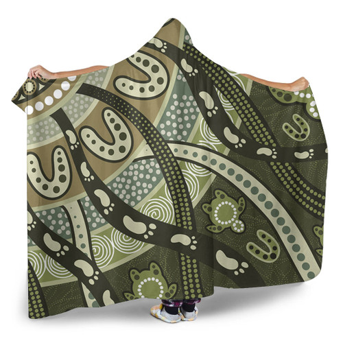 Australia Aboriginal Hooded Blanket - Green Turtle Aboriginal Painting Hooded Blanket Australia Aboriginal Hooded Blanket - Green Turtle Aboriginal Painting Hooded Blanket