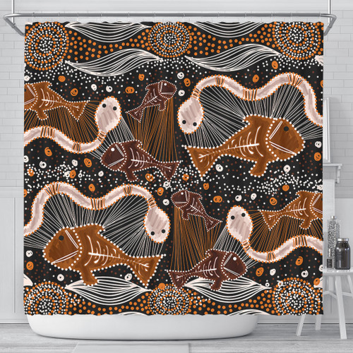 Australia Aboriginal Shower Curtain - Underwater Painting In Aboriginal Style Shower Curtain Australia Aboriginal Shower Curtain - Underwater Painting In Aboriginal Style Shower Curtain