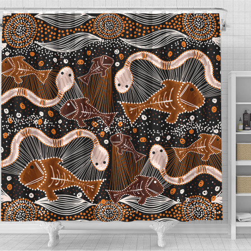 Australia Aboriginal Shower Curtain - Underwater Painting In Aboriginal Style Shower Curtain Australia Aboriginal Shower Curtain - Underwater Painting In Aboriginal Style Shower Curtain