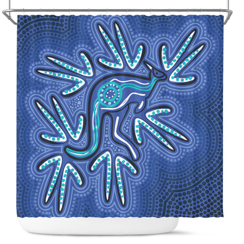 Australia Aboriginal Shower Curtain - Blue Aboriginal Style Of Dot Kangaroo Artwork  Shower Curtain