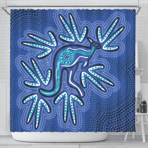 Australia Aboriginal Shower Curtain - Blue Aboriginal Style Of Dot Kangaroo Artwork  Shower Curtain Australia Aboriginal Shower Curtain - Blue Aboriginal Style Of Dot Kangaroo Artwork  Shower Curtain