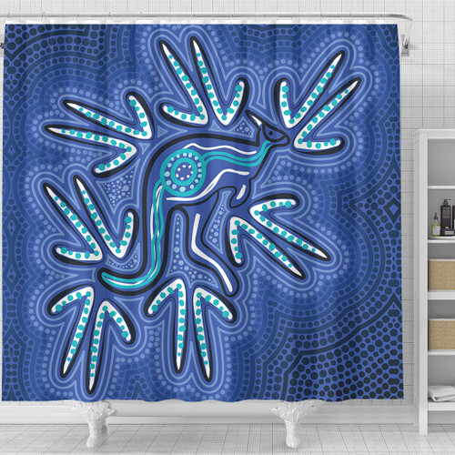 Australia Aboriginal Shower Curtain - Blue Aboriginal Style Of Dot Kangaroo Artwork  Shower Curtain Australia Aboriginal Shower Curtain - Blue Aboriginal Style Of Dot Kangaroo Artwork  Shower Curtain
