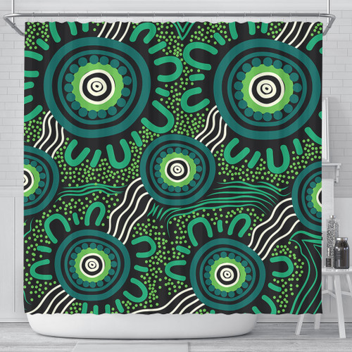 Australia Aboriginal Shower Curtain - Green Aboriginal Dot Art Background Shower Curtain Australia Aboriginal Shower Curtain - Green Aboriginal Dot Art Background Shower Curtain