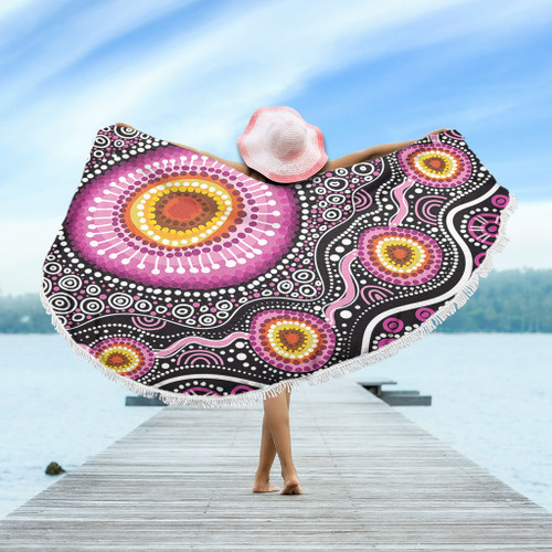 Australia Aboriginal Beach Blanket - Beautiful Vector Painting Showcasing Aboriginal Dot Artwork Beach Blanket Australia Aboriginal Beach Blanket - Beautiful Vector Painting Showcasing Aboriginal Dot Artwork Beach Blanket