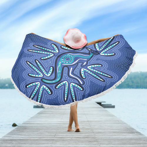 Australia Aboriginal Beach Blanket - Blue Aboriginal Style Of Dot Kangaroo Artwork  Beach Blanket Australia Aboriginal Beach Blanket - Blue Aboriginal Style Of Dot Kangaroo Artwork  Beach Blanket