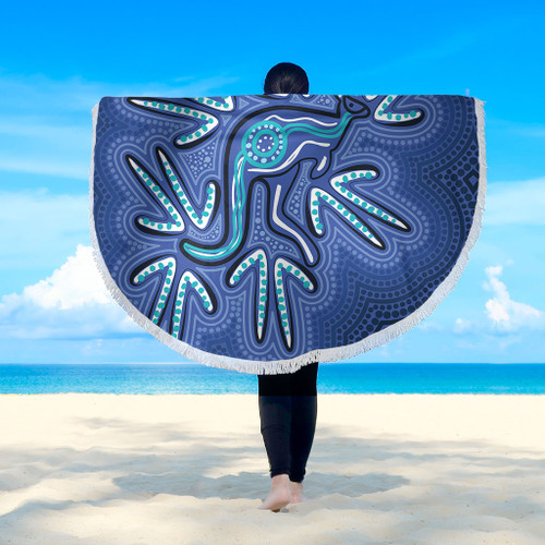 Australia Aboriginal Beach Blanket - Blue Aboriginal Style Of Dot Kangaroo Artwork  Beach Blanket Australia Aboriginal Beach Blanket - Blue Aboriginal Style Of Dot Kangaroo Artwork  Beach Blanket