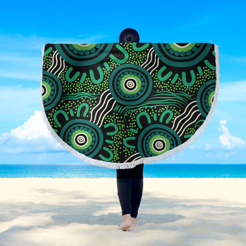 Australia Aboriginal Beach Blanket - Green Aboriginal Dot Art Background Beach Blanket Australia Aboriginal Beach Blanket - Green Aboriginal Dot Art Background Beach Blanket