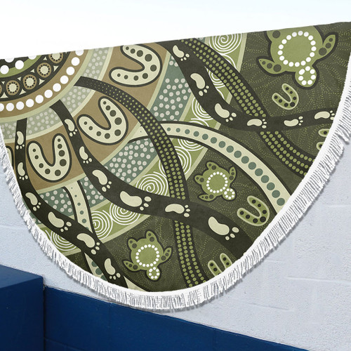 Australia Aboriginal Beach Blanket - Green Turtle Aboriginal Painting Beach Blanket Australia Aboriginal Beach Blanket - Green Turtle Aboriginal Painting Beach Blanket