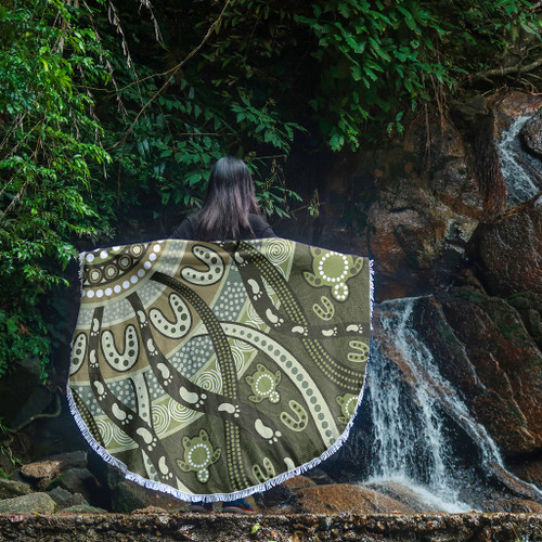 Australia Aboriginal Beach Blanket - Green Turtle Aboriginal Painting Beach Blanket Australia Aboriginal Beach Blanket - Green Turtle Aboriginal Painting Beach Blanket