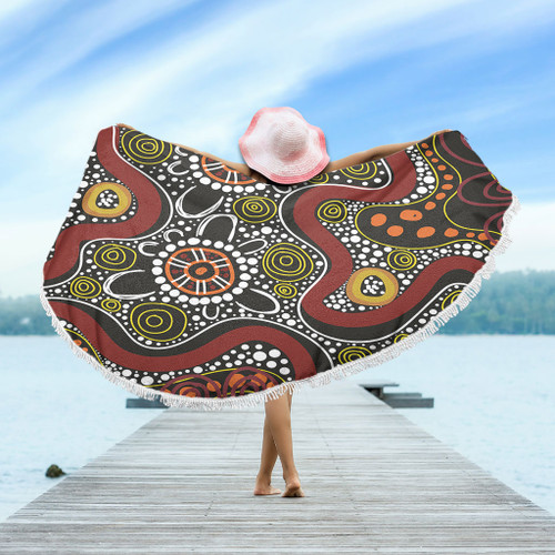 Australia Aboriginal Beach Blanket - Illustration Based On Aboriginal Style Of Artwork Beach Blanket Australia Aboriginal Beach Blanket - Illustration Based On Aboriginal Style Of Artwork Beach Blanket