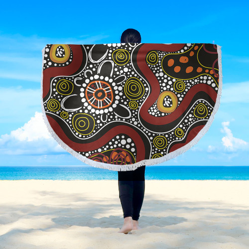 Australia Aboriginal Beach Blanket - Illustration Based On Aboriginal Style Of Artwork Beach Blanket Australia Aboriginal Beach Blanket - Illustration Based On Aboriginal Style Of Artwork Beach Blanket