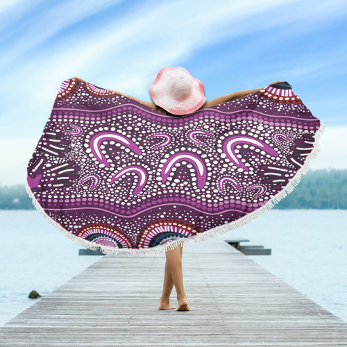 Australia Aboriginal Beach Blanket - Purple Aboriginal Dot Art Style Painting Beach Blanket Australia Aboriginal Beach Blanket - Purple Aboriginal Dot Art Style Painting Beach Blanket