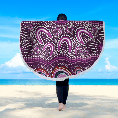 Australia Aboriginal Beach Blanket - Purple Aboriginal Dot Art Style Painting Beach Blanket Australia Aboriginal Beach Blanket - Purple Aboriginal Dot Art Style Painting Beach Blanket