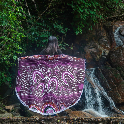 Australia Aboriginal Beach Blanket - Purple Aboriginal Dot Art Style Painting Beach Blanket Australia Aboriginal Beach Blanket - Purple Aboriginal Dot Art Style Painting Beach Blanket