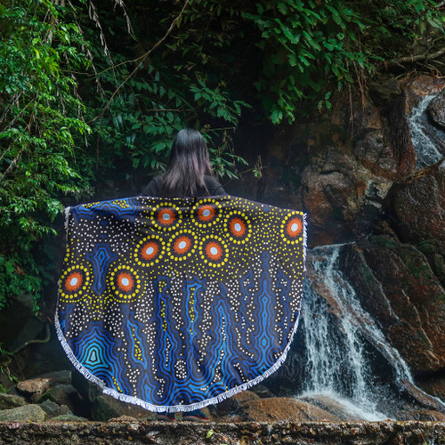 Australia Aboriginal Beach Blanket - Aboriginal Dreaming Dot Art Beach Blanket Australia Aboriginal Beach Blanket - Aboriginal Dreaming Dot Art Beach Blanket