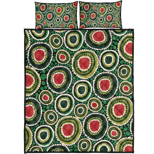 Australia Aboriginal Quilt Bed Set - Green Dot Art Circle Pattern From Aboriginal Art Quilt Bed Set