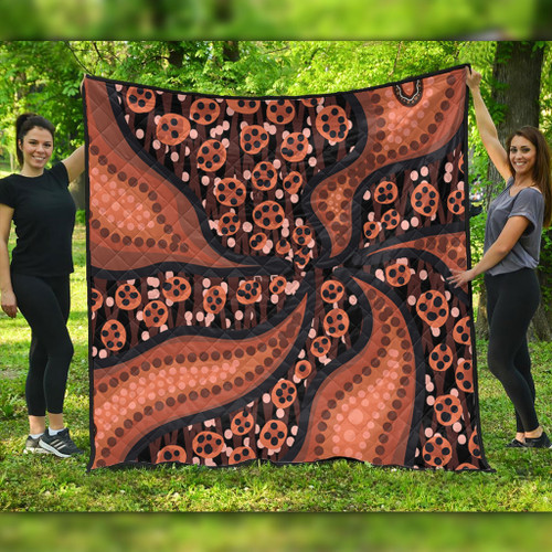 Australia Aboriginal Quilt - Brown Background With An Aboriginal Art Style Quilt Australia Aboriginal Quilt - Brown Background With An Aboriginal Art Style Quilt