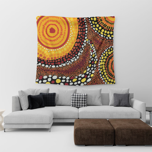 Australia Aboriginal Tapestry - Brown Aboriginal Style Dot Art Tapestry Australia Aboriginal Tapestry - Brown Aboriginal Style Dot Art Tapestry