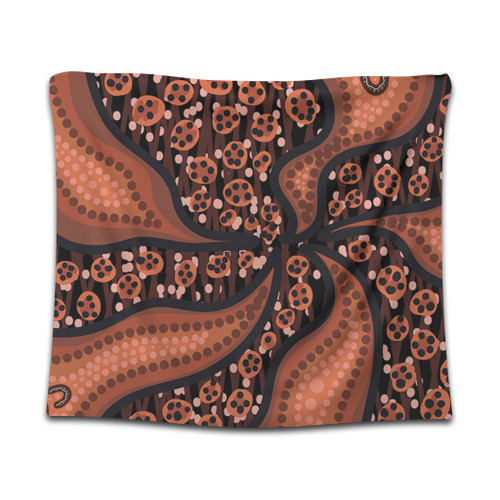 Australia Aboriginal Tapestry - Brown Background With An Aboriginal Art Style Tapestry Australia Aboriginal Tapestry - Brown Background With An Aboriginal Art Style Tapestry
