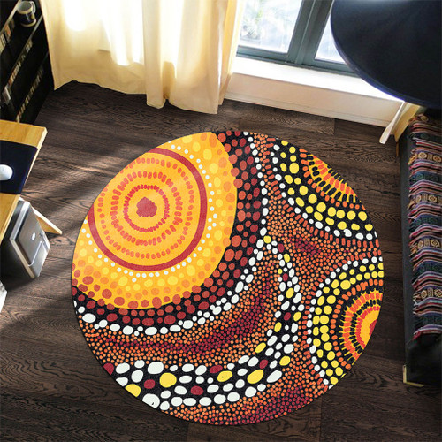 Australia Aboriginal Round Rug - Brown Aboriginal Style Dot Art Round Rug Australia Aboriginal Round Rug - Brown Aboriginal Style Dot Art Round Rug