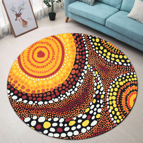 Australia Aboriginal Round Rug - Brown Aboriginal Style Dot Art Round Rug