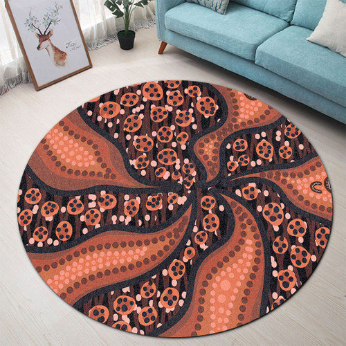Australia Aboriginal Round Rug - Brown Background With An Aboriginal Art Style Round Rug