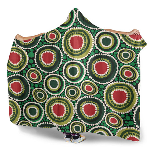 Australia Aboriginal Hooded Blanket - Green Dot Art Circle Pattern From Aboriginal Art Hooded Blanket