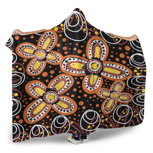 Australia Aboriginal Hooded Blanket - Flowers Inspired By The Aboriginal Art Hooded Blanket Australia Aboriginal Hooded Blanket - Flowers Inspired By The Aboriginal Art Hooded Blanket