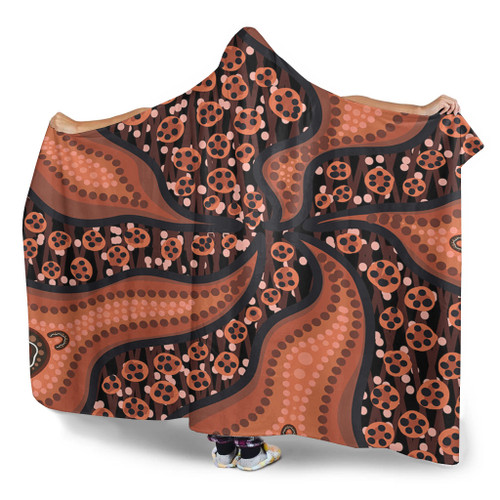 Australia Aboriginal Hooded Blanket - Brown Background With An Aboriginal Art Style Hooded Blanket Australia Aboriginal Hooded Blanket - Brown Background With An Aboriginal Art Style Hooded Blanket