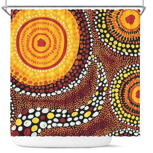 Australia Aboriginal Shower Curtain - Brown Aboriginal Style Dot Art Shower Curtain Australia Aboriginal Shower Curtain - Brown Aboriginal Style Dot Art Shower Curtain