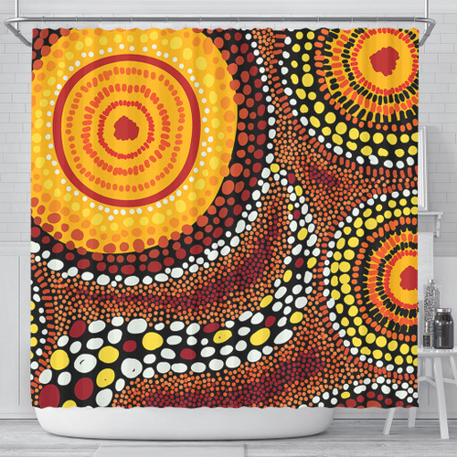 Australia Aboriginal Shower Curtain - Brown Aboriginal Style Dot Art Shower Curtain Australia Aboriginal Shower Curtain - Brown Aboriginal Style Dot Art Shower Curtain