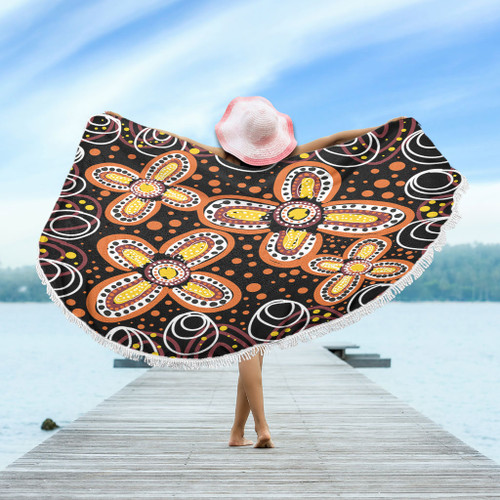 Australia Aboriginal Beach Blanket - Flowers Inspired By The Aboriginal Art Beach Blanket Australia Aboriginal Beach Blanket - Flowers Inspired By The Aboriginal Art Beach Blanket