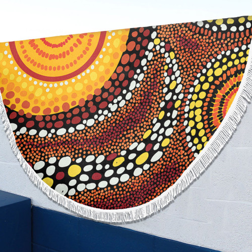 Australia Aboriginal Beach Blanket - Brown Aboriginal Style Dot Art Beach Blanket Australia Aboriginal Beach Blanket - Brown Aboriginal Style Dot Art Beach Blanket