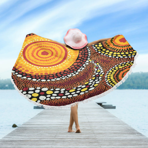 Australia Aboriginal Beach Blanket - Brown Aboriginal Style Dot Art Beach Blanket Australia Aboriginal Beach Blanket - Brown Aboriginal Style Dot Art Beach Blanket