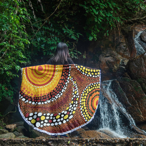 Australia Aboriginal Beach Blanket - Brown Aboriginal Style Dot Art Beach Blanket Australia Aboriginal Beach Blanket - Brown Aboriginal Style Dot Art Beach Blanket